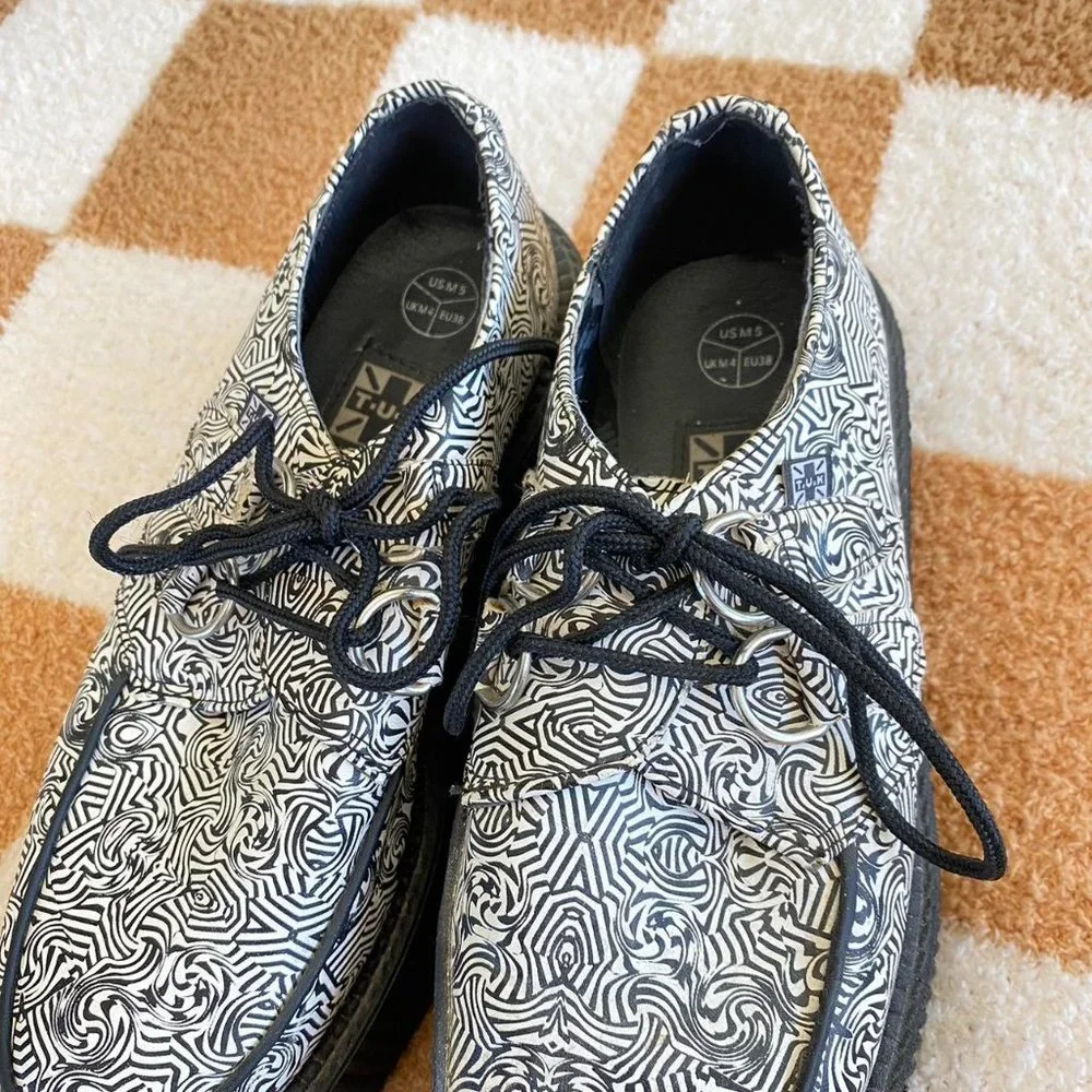 T.U.K Black and White Patterned Platform Shoes